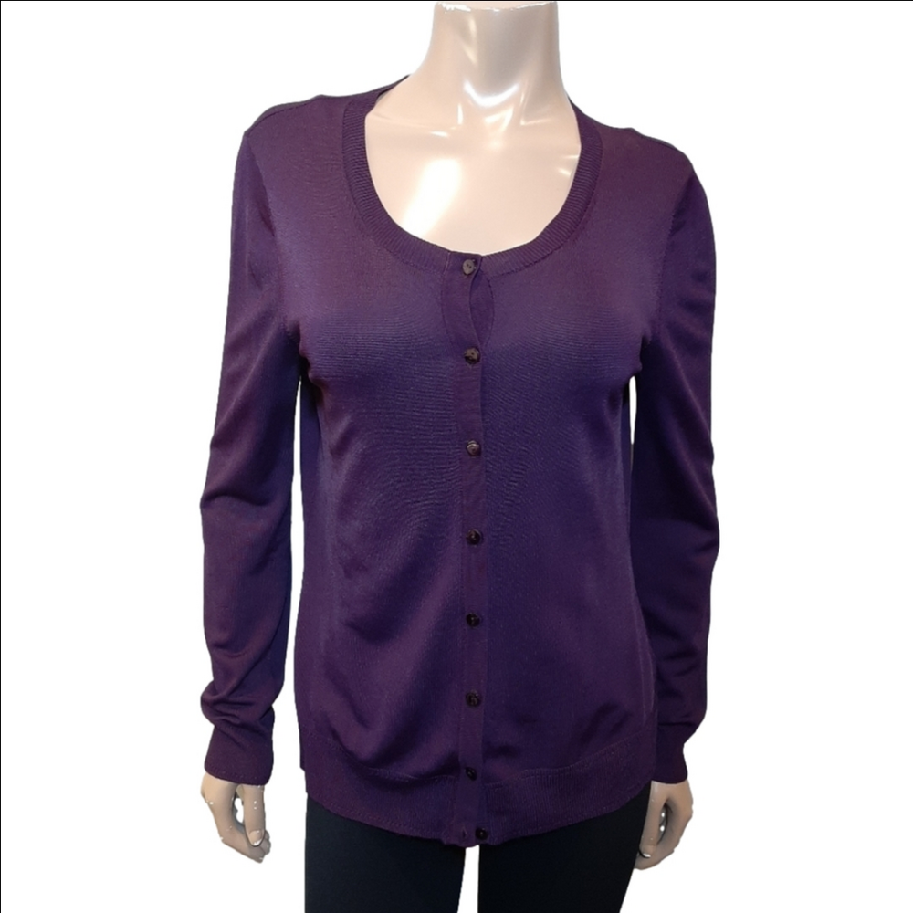 Planet Buttoned Cardigan Scoop Neck Long Sleeve Stretch Royal Purple Size Medium
